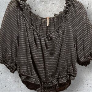Free People Tie Front Semi Sheer Blouse